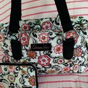 DONNA SHARP PINK BLACK FLORAL BAG & WALLET GUC